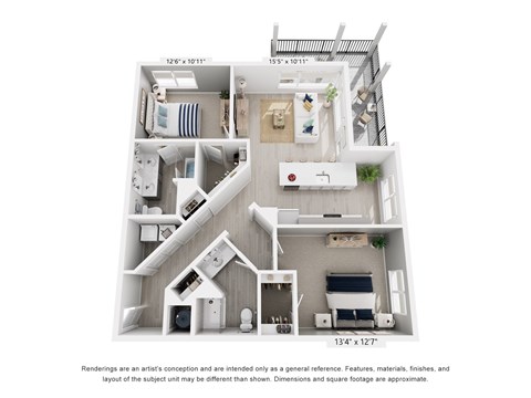 The Saturn 2 Bedroom Apartment Floor Plan at The Galaxy at Polaris